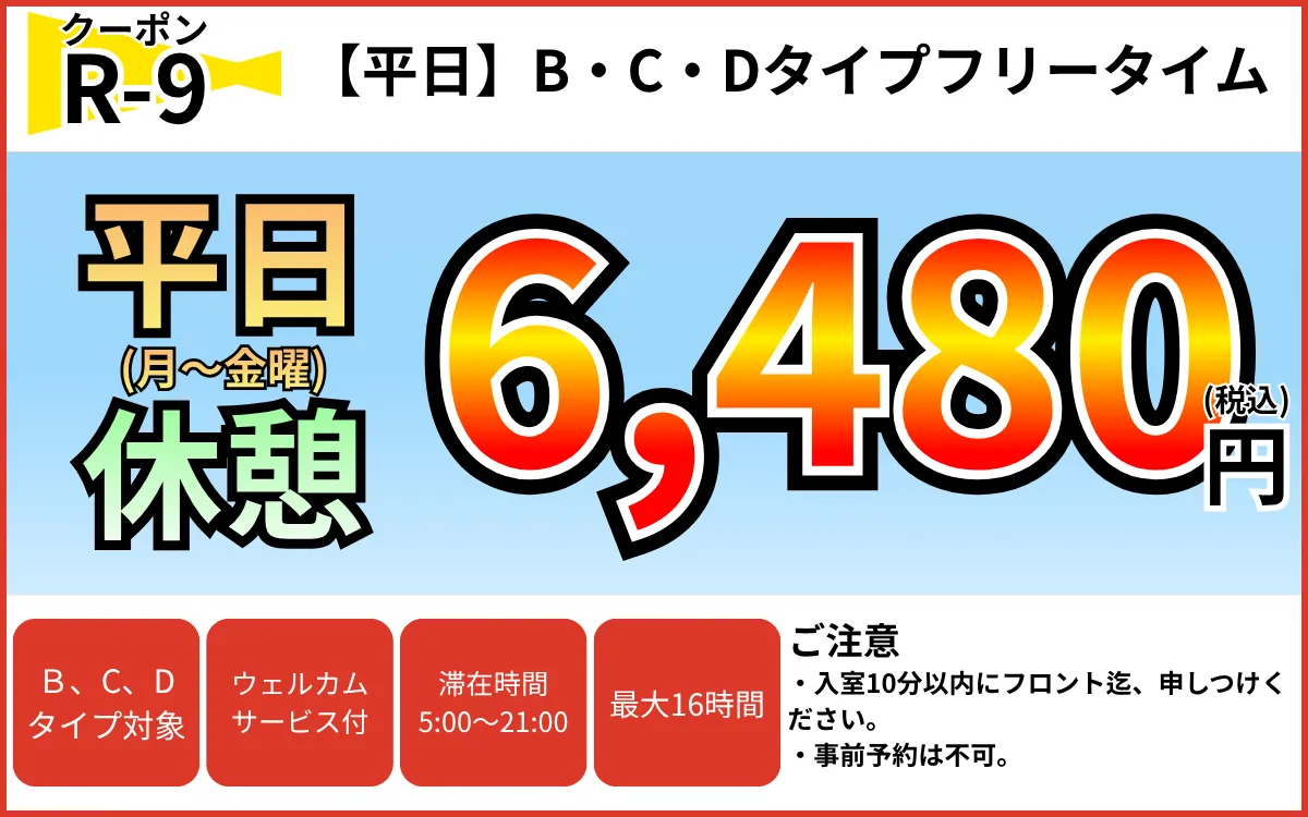 B~Dタイプ月～金フリータイム6,480円